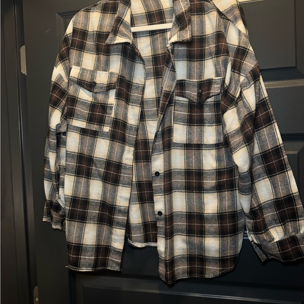 Plaid Flannel Shirt in Brown and Cream
